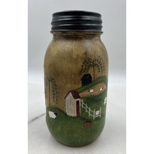VTG Golden Harvest Mason Primitive Farmhouse Painted Mason Jar Sheep